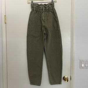 zara green paperbag style jeans